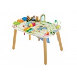 Masuta multifunctionala din lemn cu ativitati cu joc de pescuit cu cuburi magentice si trenulet